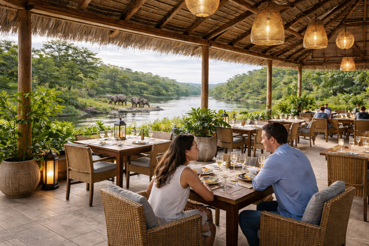 Open air restaurant overlooking the Nile