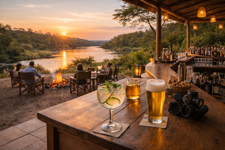 Drinks at sunset by the fire